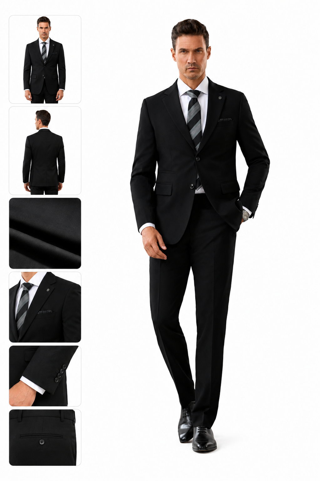 L.H Solid Classic Slim-Fit Suit (Black)