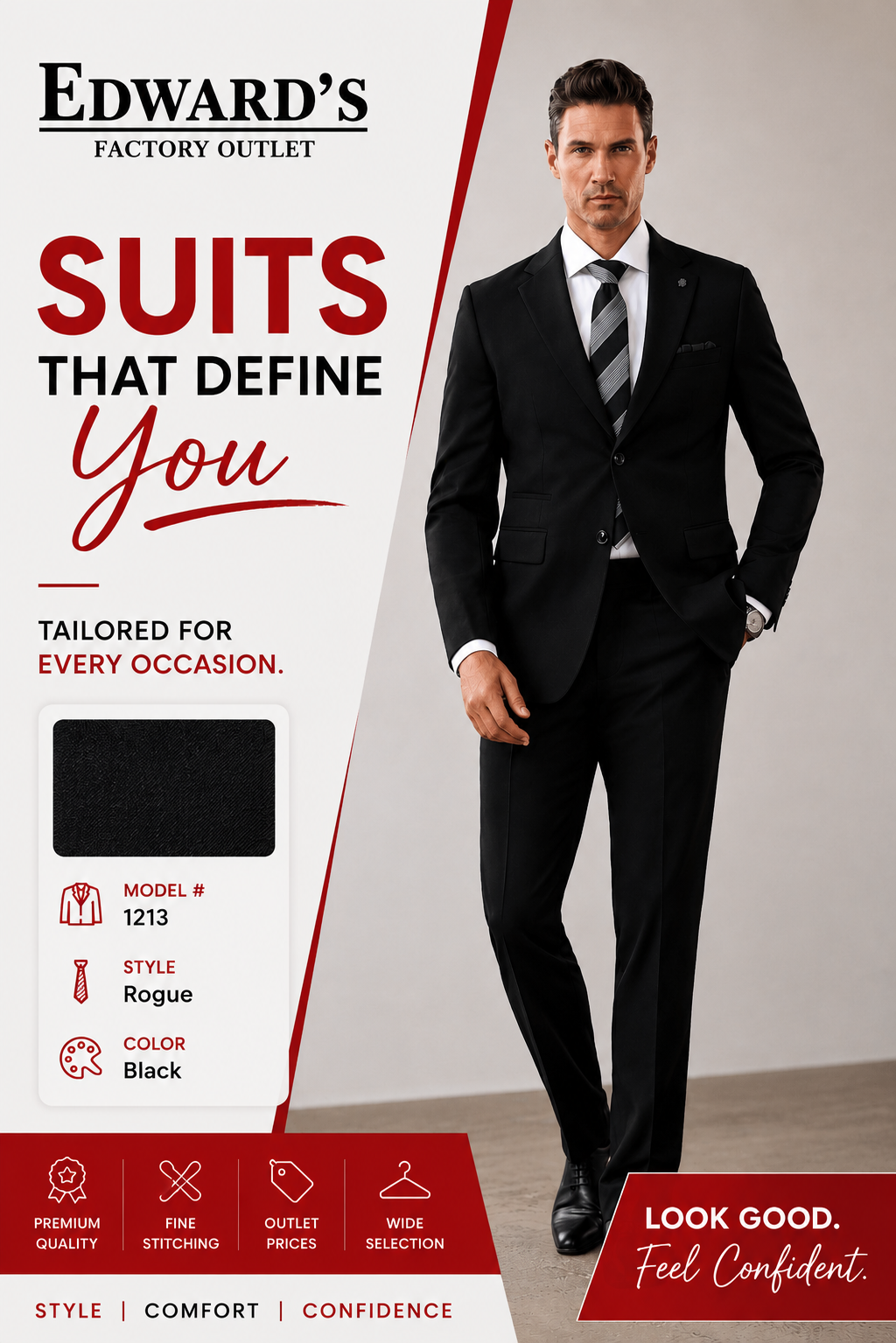 L.H Solid Classic Slim-Fit Suit (Black)