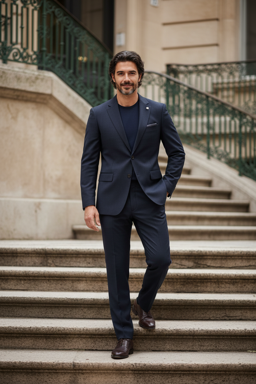 L.H Solid Classic Slim-Fit Suit (Navy)